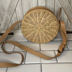 Round Woven Tan Crossbody Bag